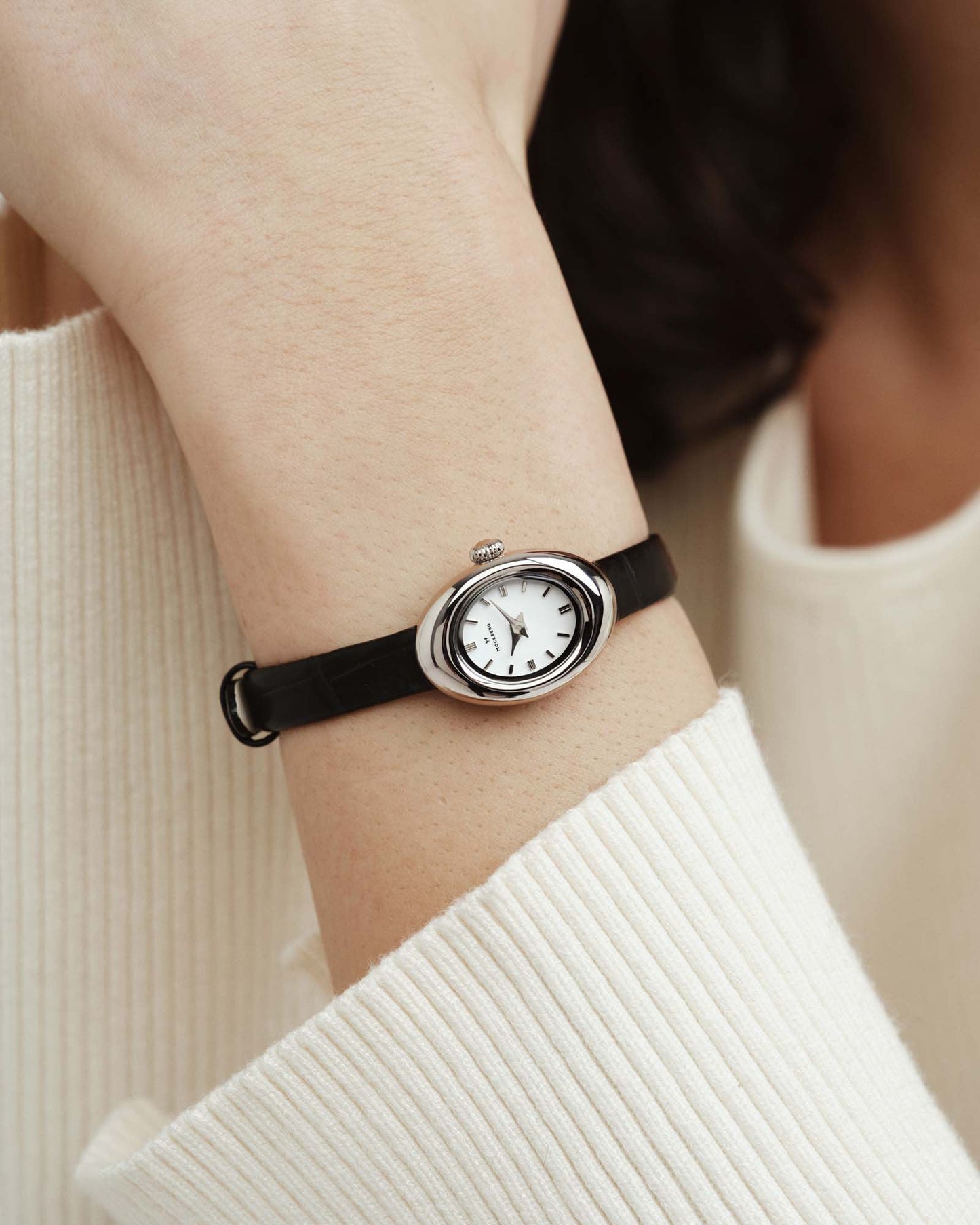 Belle Oval Petite Leather Watch