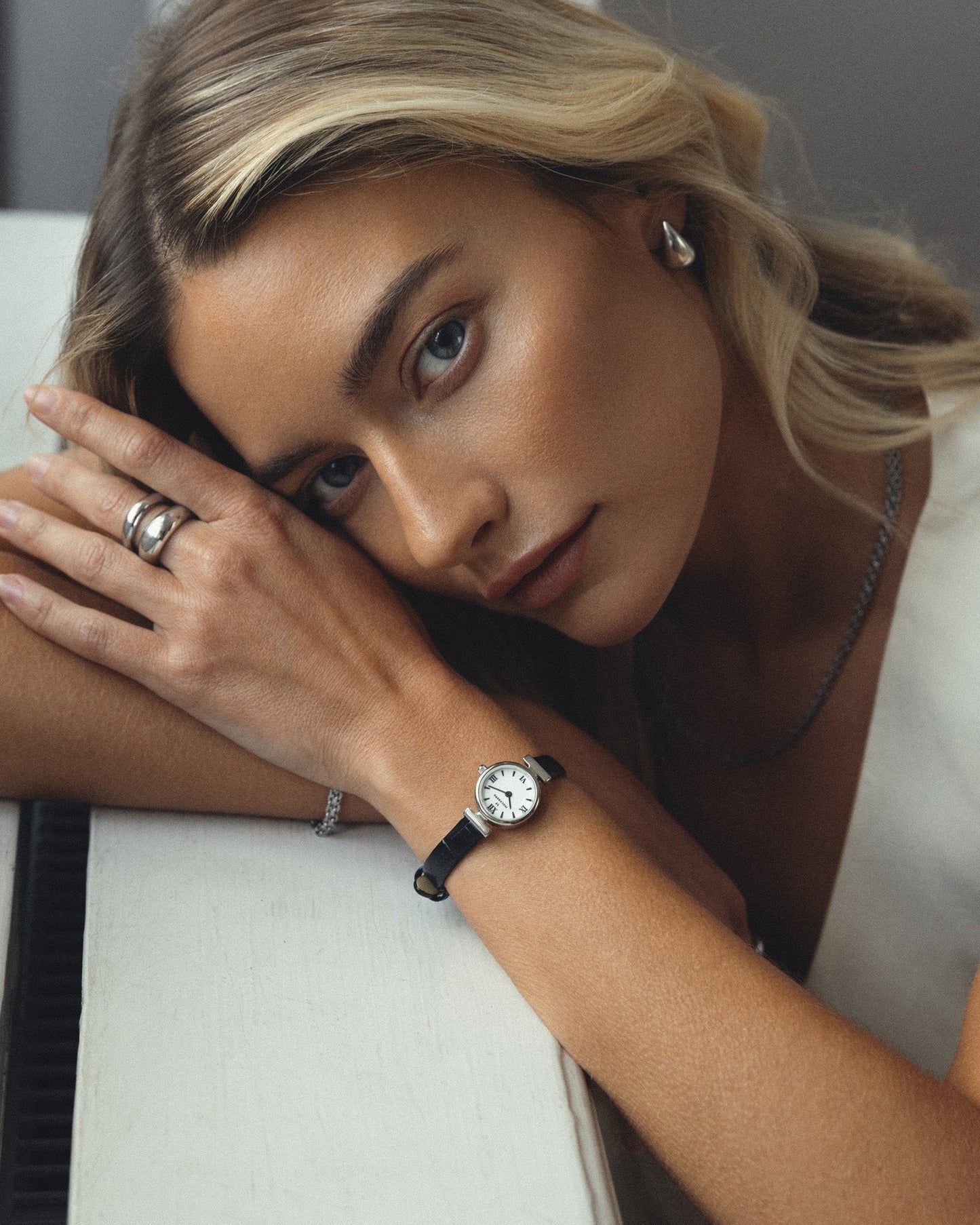 Vintage leren zilveren horloge