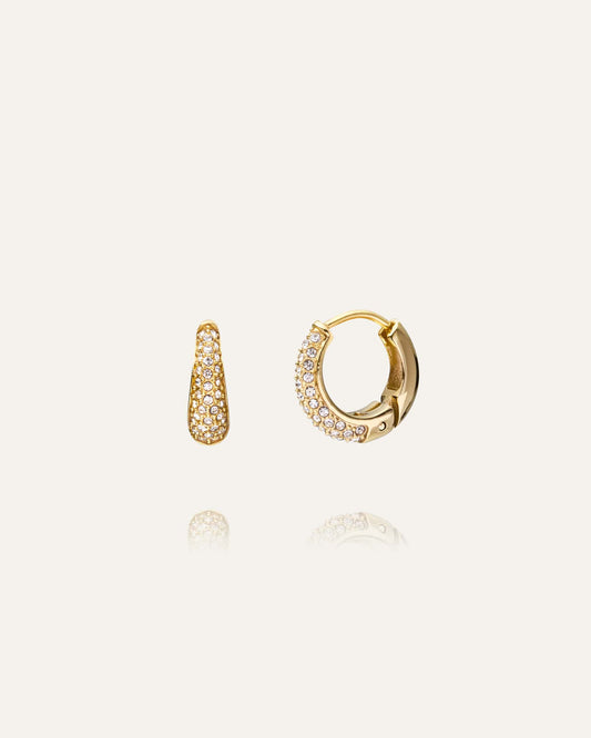 Pavé precious small gold hoops