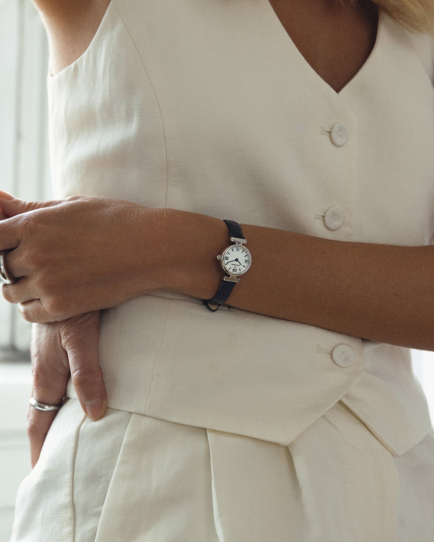 Vintage leren zilveren horloge